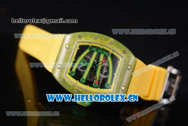 Richard Mille RM 59-01 Miyota 9015 Automatic Carbon Nanotubes Case with Skeleton Dial Yellow Inner Bezel and Yellow Rubber Strap - Click Image to Close